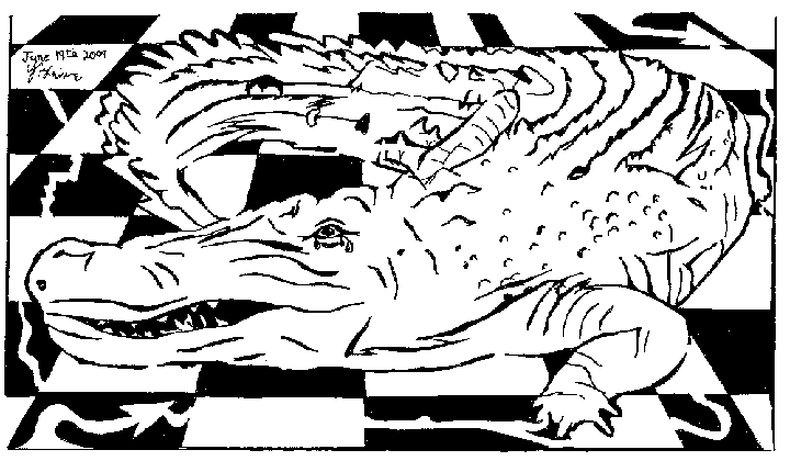 Alligator, Crocodile, in the kitchen Mazes, Vanishing Point, Inkblot Art, in the kitchen
